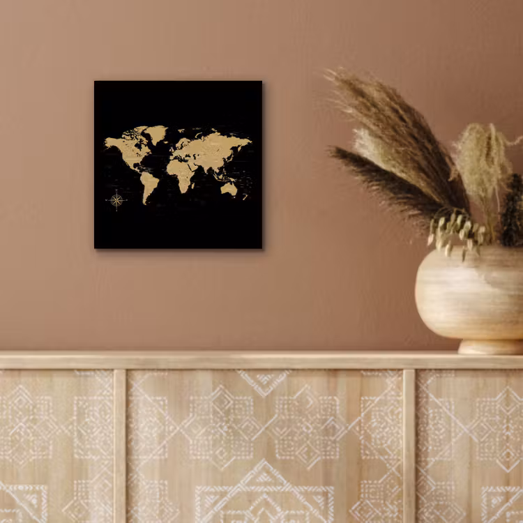 Wereldkaart - Beige - Zwart aluminium wit klein -sfeer4