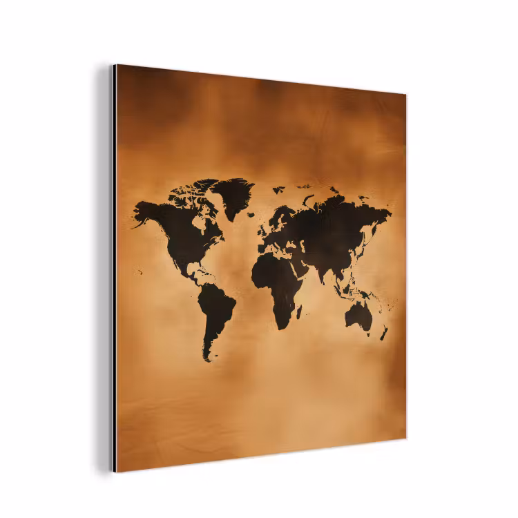 Wereldkaart - Bruin - Kaart aluminium wit klein -3d