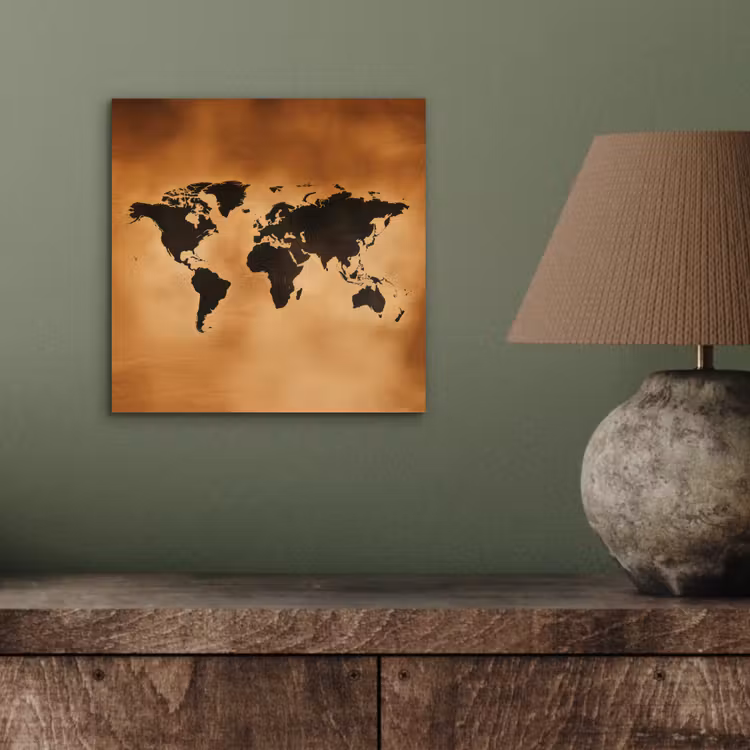 Wereldkaart - Bruin - Kaart aluminium wit klein -sfeer2
