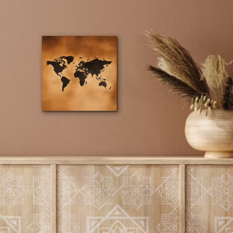 Wereldkaart - Bruin - Kaart aluminium wit klein -sfeer4
