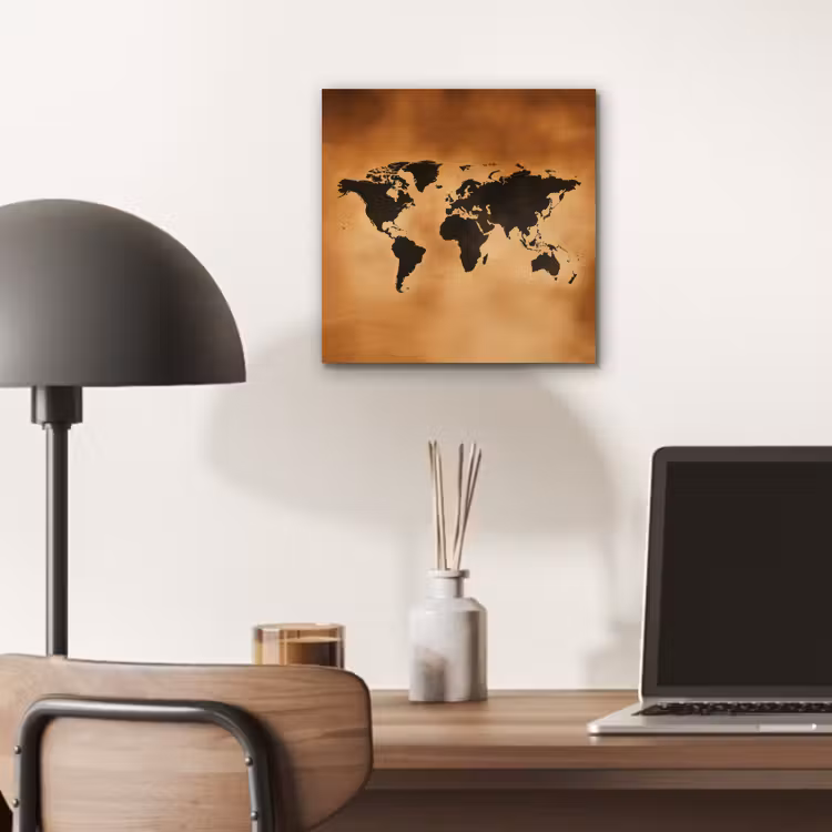 Wereldkaart - Bruin - Kaart aluminium wit klein -sfeer5