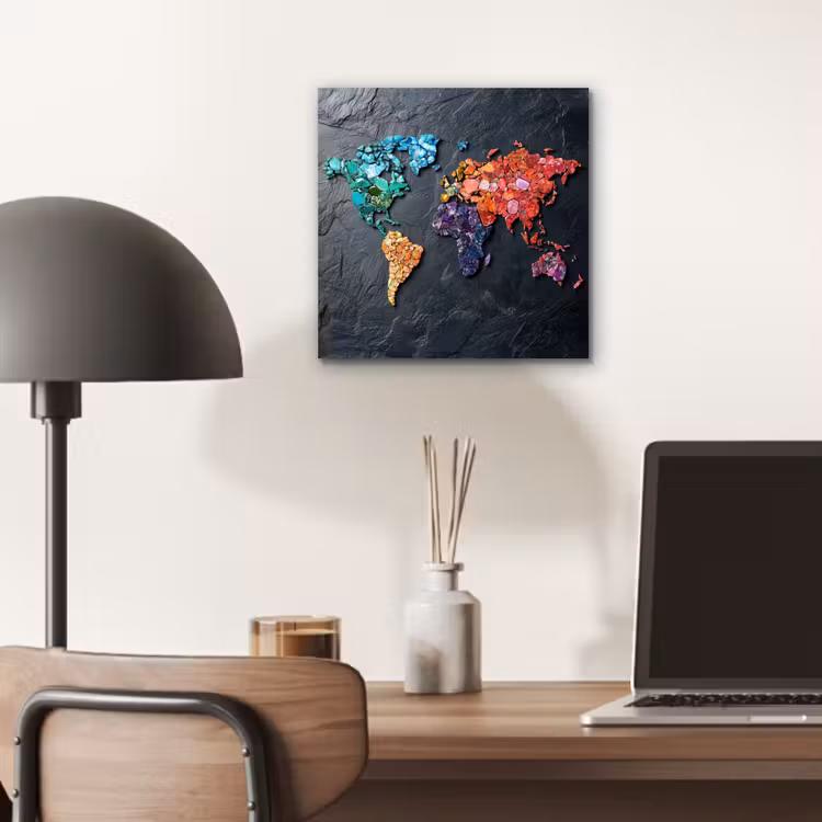 Wereldkaart - Edelstenen - Regenboog - Ruw aluminium wit klein -sfeer5