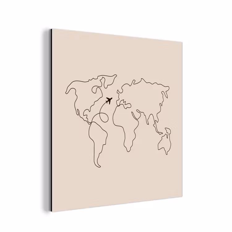 Wereldkaart - Simpel - Vliegtuig aluminium wit klein -3d