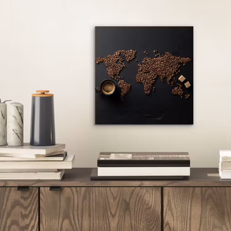 Wereldkaart - Espresso - Zwart aluminium wit klein -sfeer1