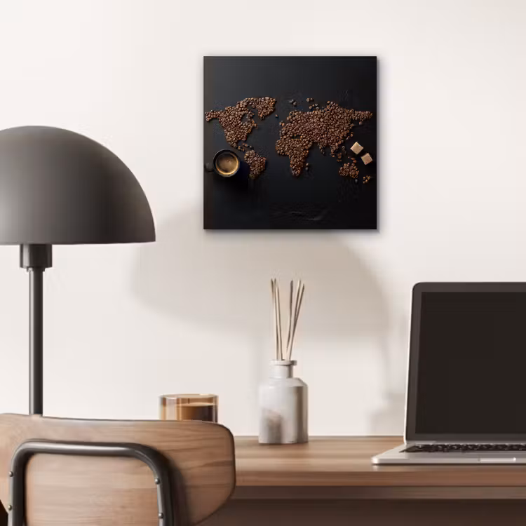 Wereldkaart - Espresso - Zwart aluminium wit klein -sfeer5