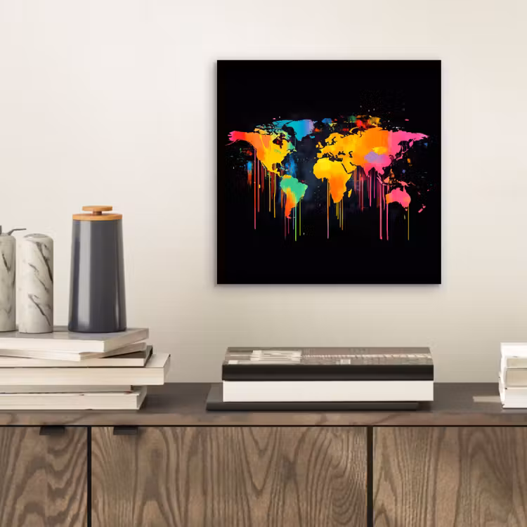 Wereldkaart - Verf - Kleurrijk - Graffiti - Wereld aluminium wit klein -sfeer1