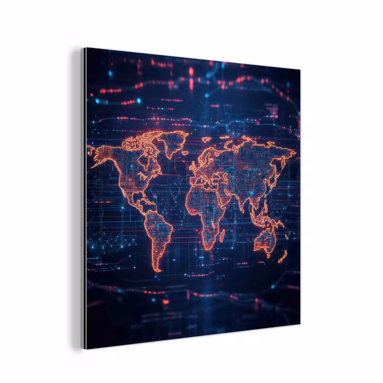 Wereldkaart - Futuristisch - Oranje aluminium wit klein -3d