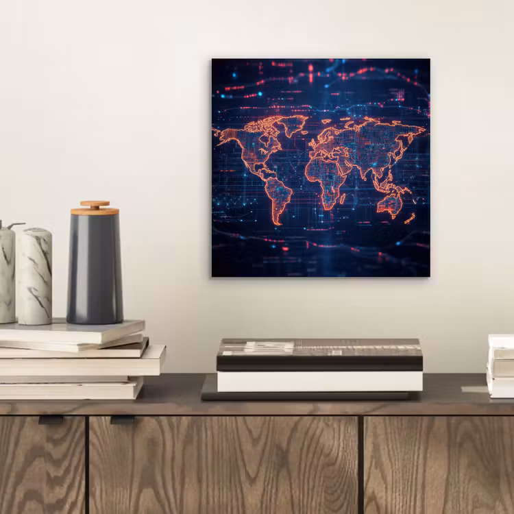 Wereldkaart - Futuristisch - Oranje aluminium wit klein -sfeer1