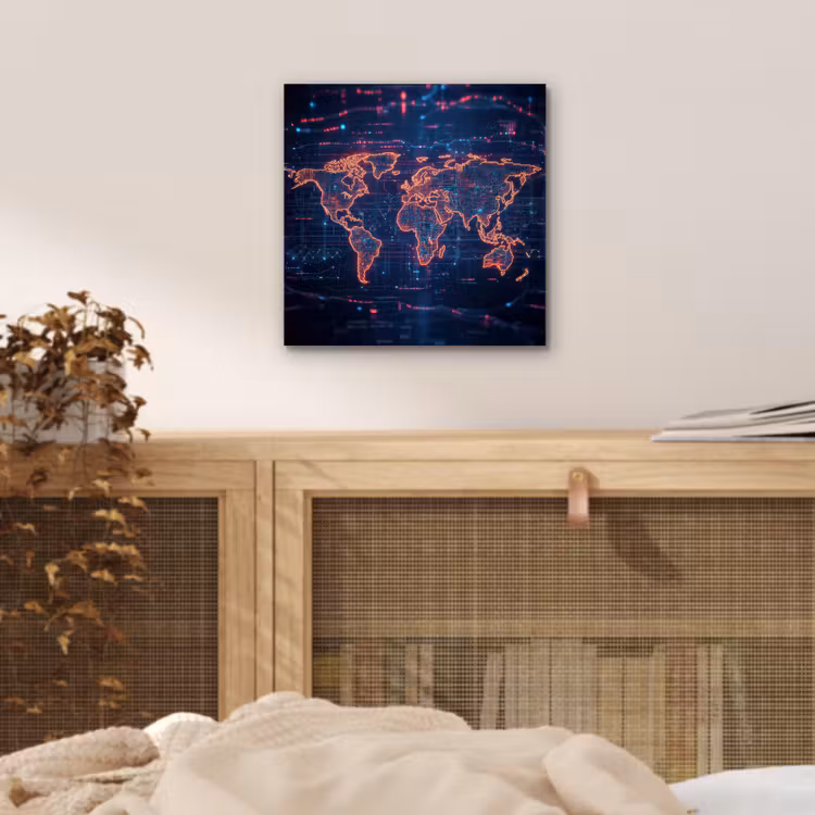 Wereldkaart - Futuristisch - Oranje aluminium wit klein -sfeer3