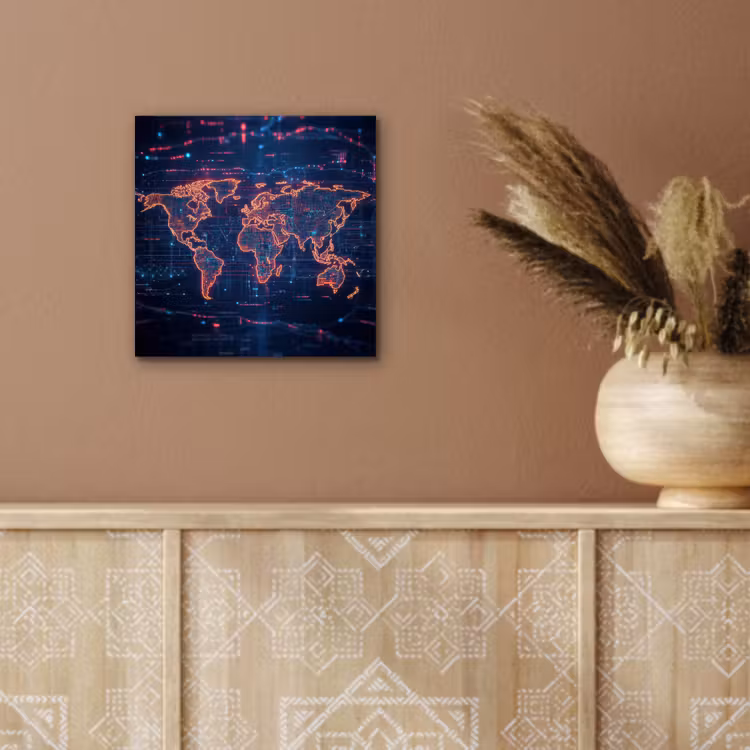 Wereldkaart - Futuristisch - Oranje aluminium wit klein -sfeer4