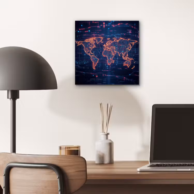 Wereldkaart - Futuristisch - Oranje aluminium wit klein -sfeer5