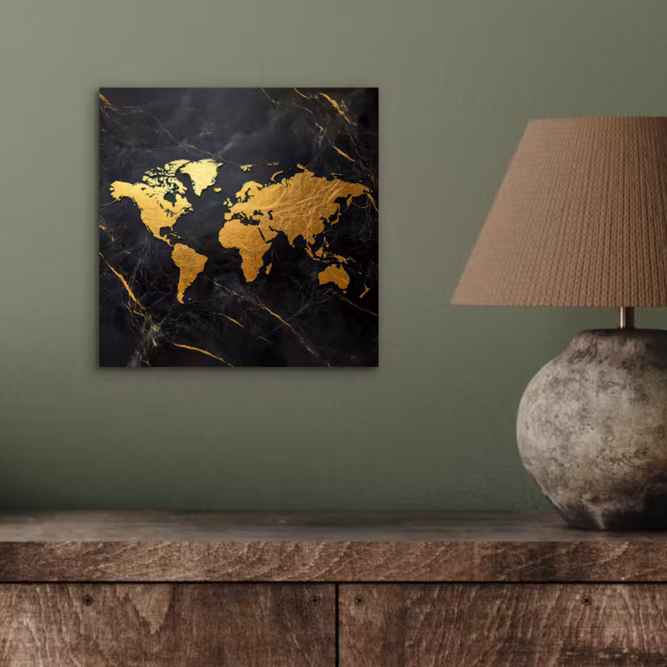 Wereldkaart - Goud - Marmer aluminium wit klein -sfeer2