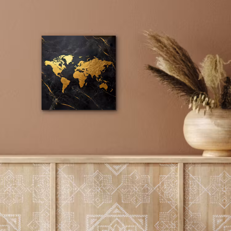 Wereldkaart - Goud - Marmer aluminium wit klein -sfeer4