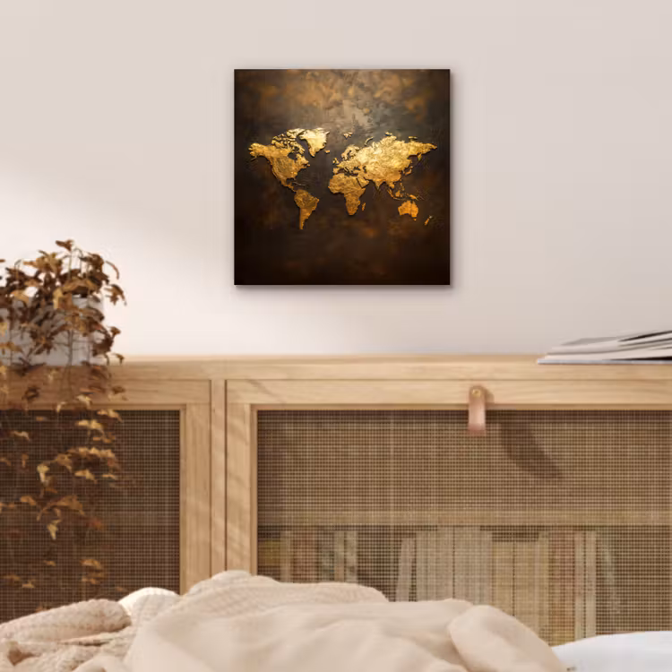 Wereldkaart - Goud - Roest aluminium wit klein -sfeer3