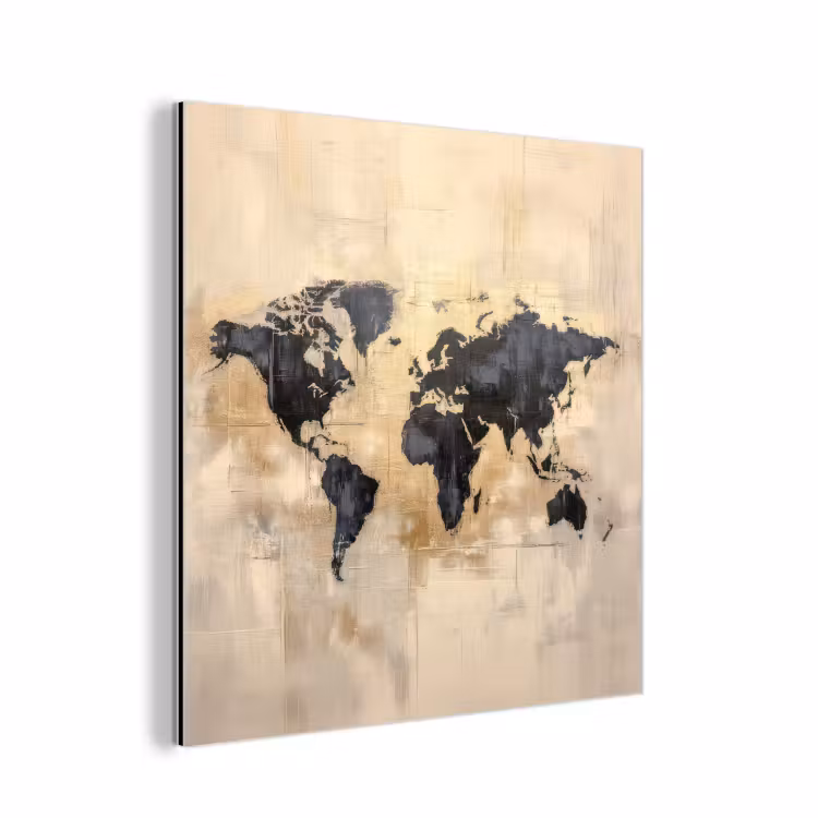 Wereldkaart - Goud - Zwart - Abstract aluminium wit klein -3d