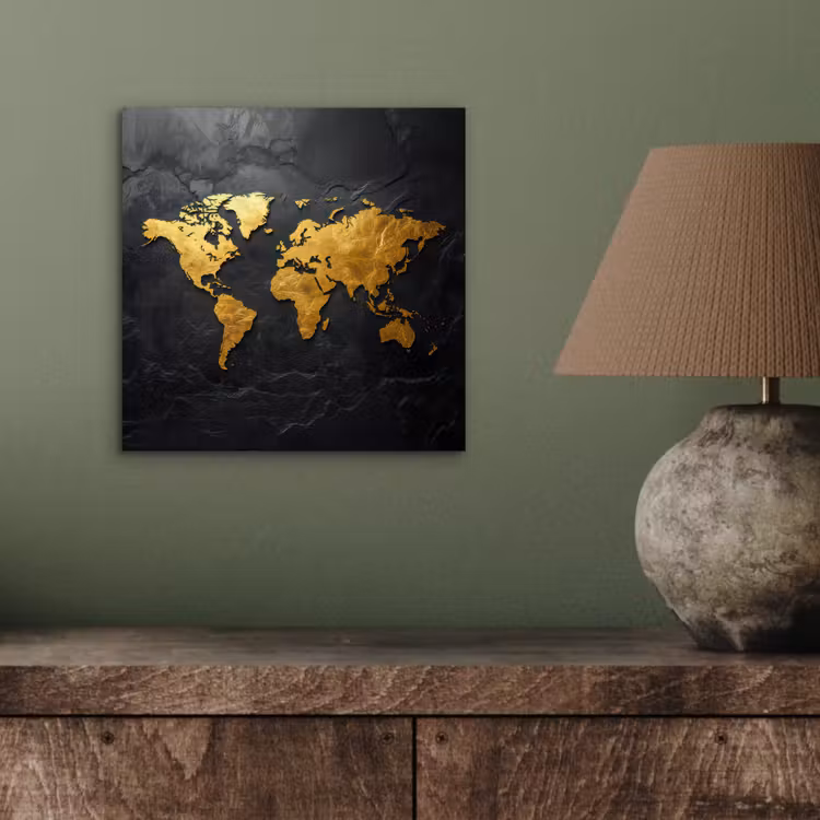 Wereldkaart - Goud - Steen aluminium wit klein -sfeer2