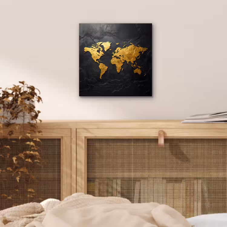Wereldkaart - Goud - Steen aluminium wit klein -sfeer3