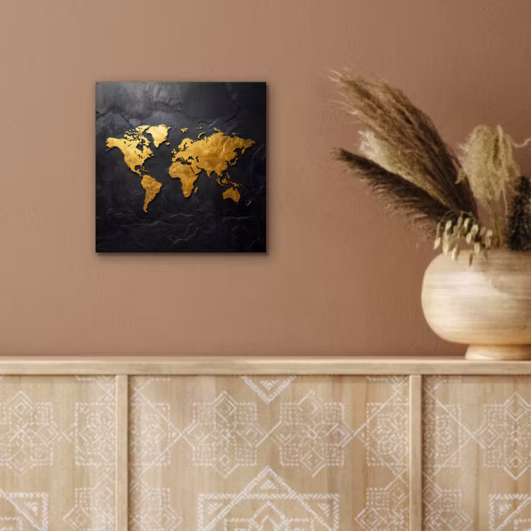 Wereldkaart - Goud - Steen aluminium wit klein -sfeer4