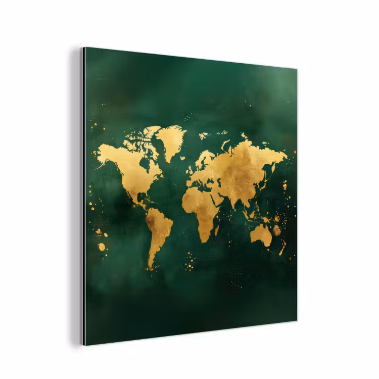 Wereldkaart - Groen - Goud aluminium wit klein -3d