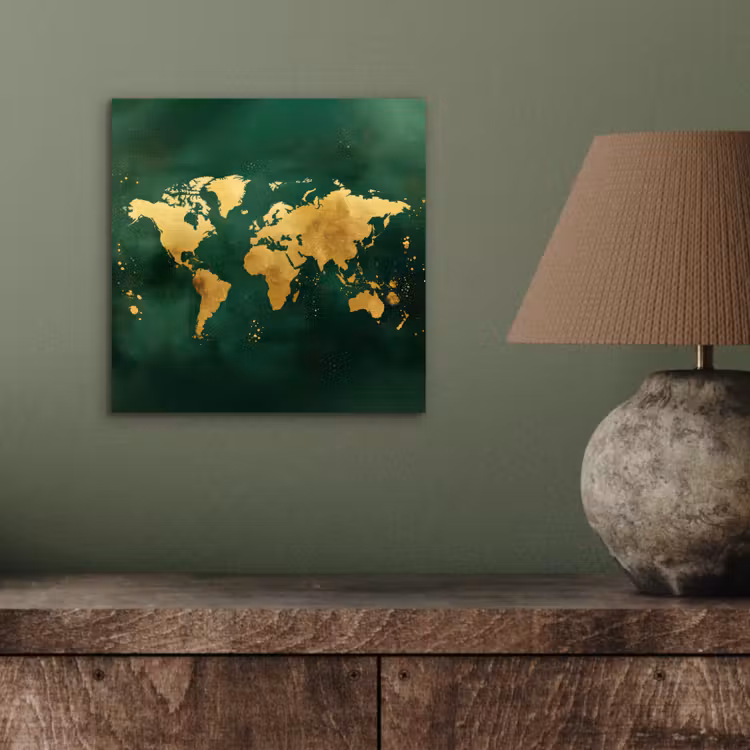 Wereldkaart - Groen - Goud aluminium wit klein -sfeer2