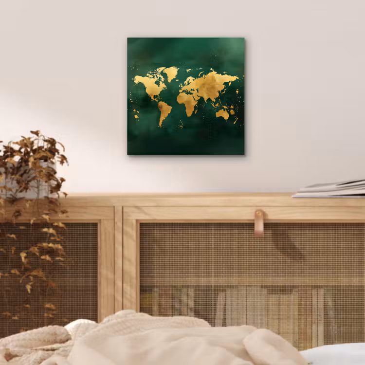 Wereldkaart - Groen - Goud aluminium wit klein -sfeer3