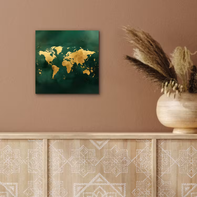 Wereldkaart - Groen - Goud aluminium wit klein -sfeer4