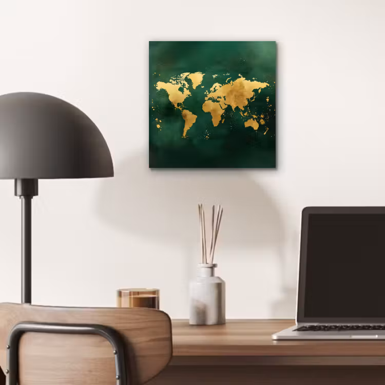 Wereldkaart - Groen - Goud aluminium wit klein -sfeer5