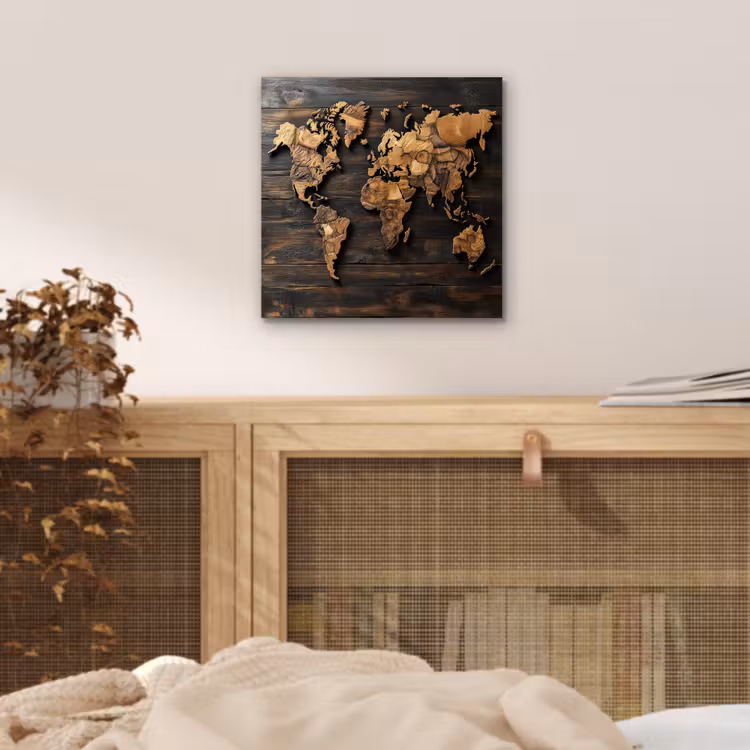 Wereldkaart - Hout - Mozaïek aluminium wit klein -sfeer3