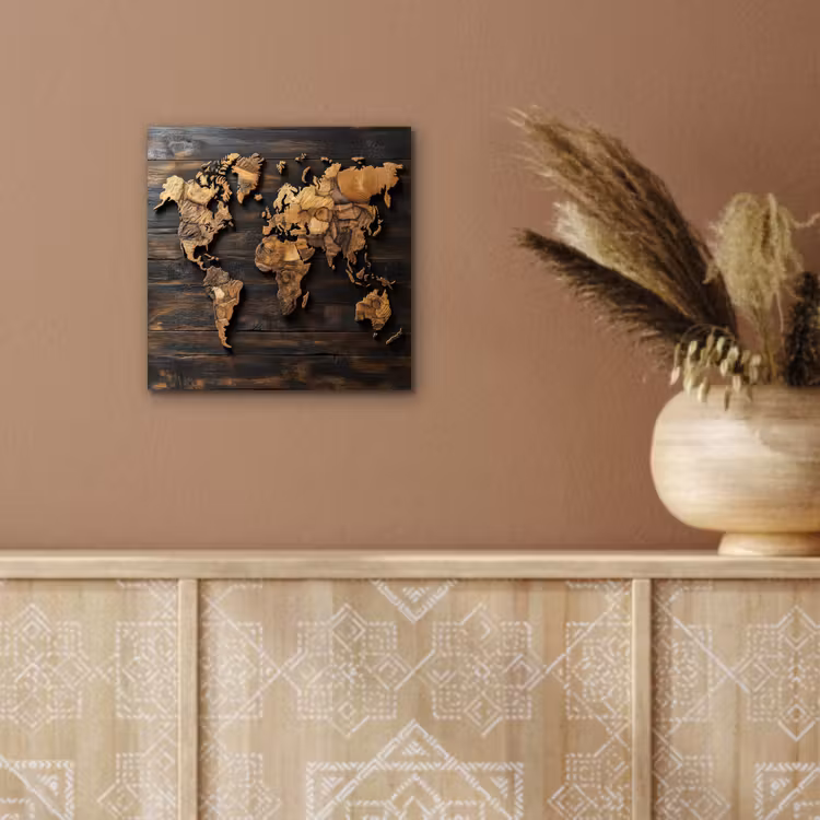 Wereldkaart - Hout - Mozaïek aluminium wit klein -sfeer4
