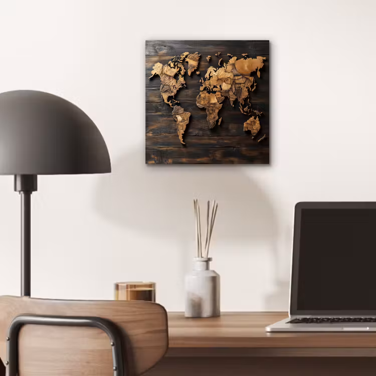 Wereldkaart - Hout - Mozaïek aluminium wit klein -sfeer5