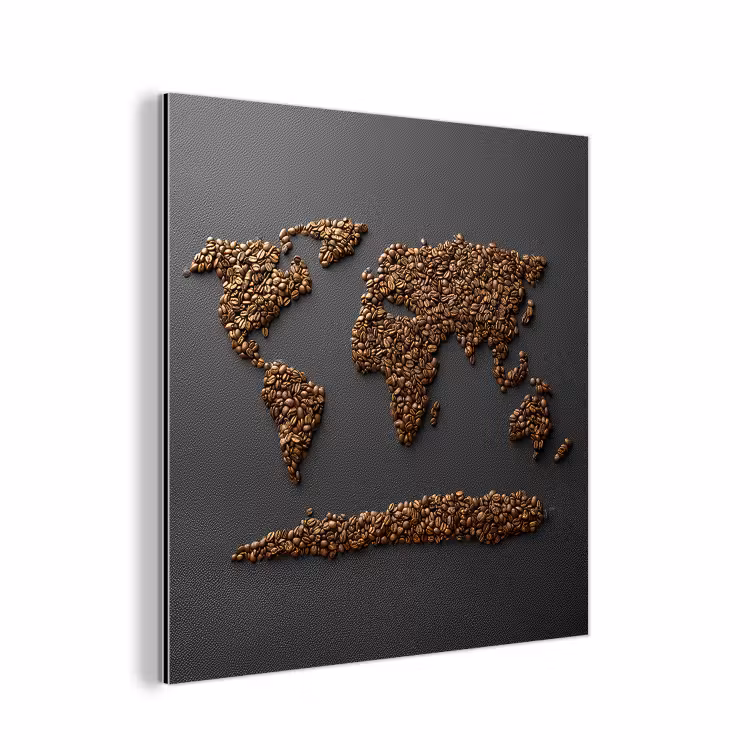 Wereldkaart - Koffie - Grijs aluminium wit klein -3d