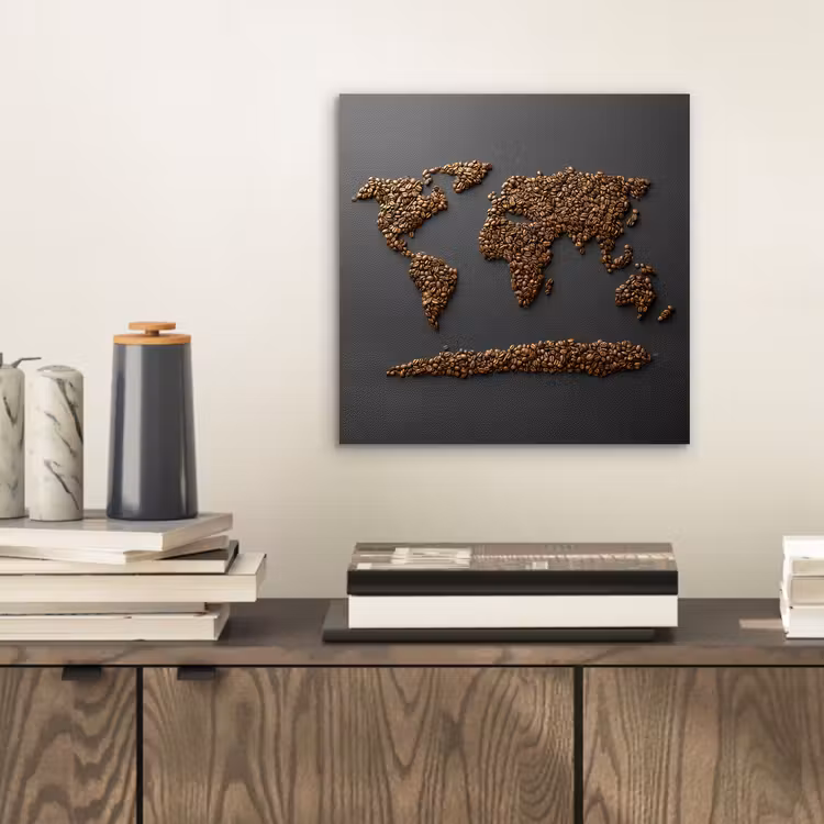 Wereldkaart - Koffie - Grijs aluminium wit klein -sfeer1