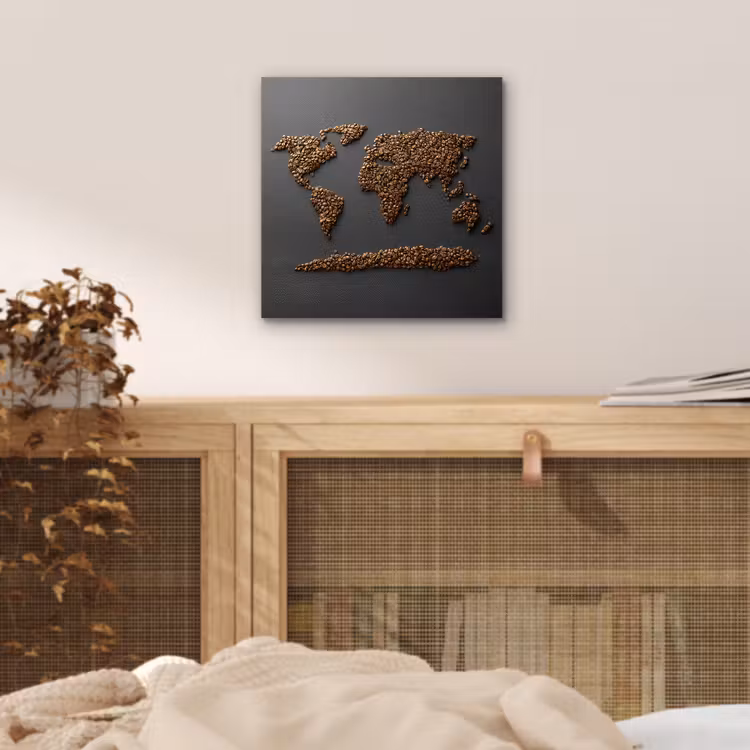 Wereldkaart - Koffie - Grijs aluminium wit klein -sfeer3