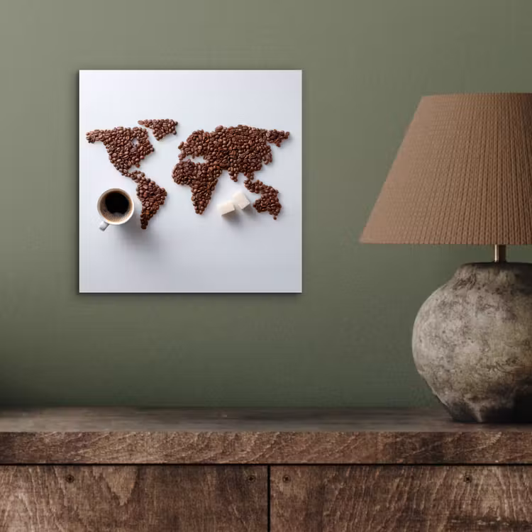 Wereldkaart - Koffiebonen - Suikerklontjes aluminium wit klein -sfeer2