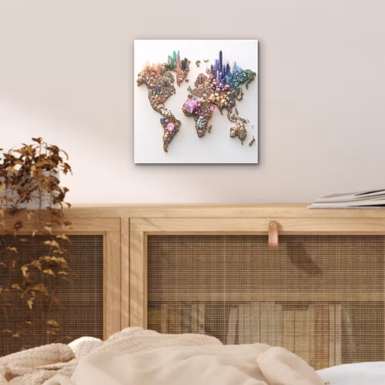 Wereldkaart - Kristallen - Unieke tinten aluminium wit klein -sfeer3