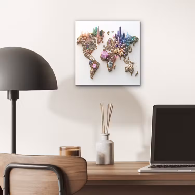 Wereldkaart - Kristallen - Unieke tinten aluminium wit klein -sfeer5