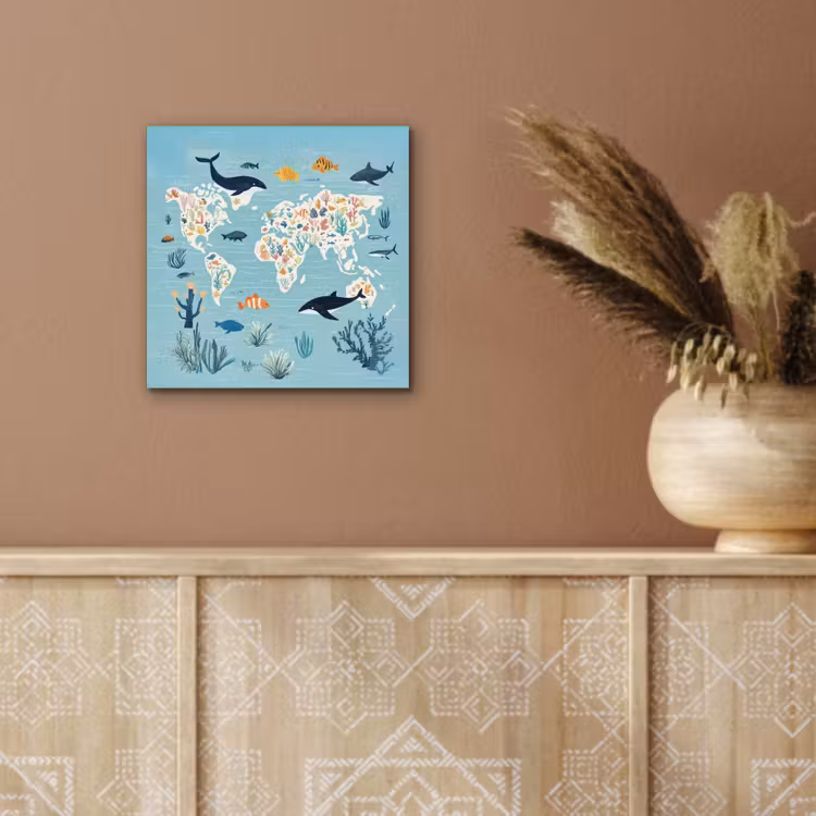 Wereldkaart - Zeeleven - Blauw aluminium wit klein -sfeer4