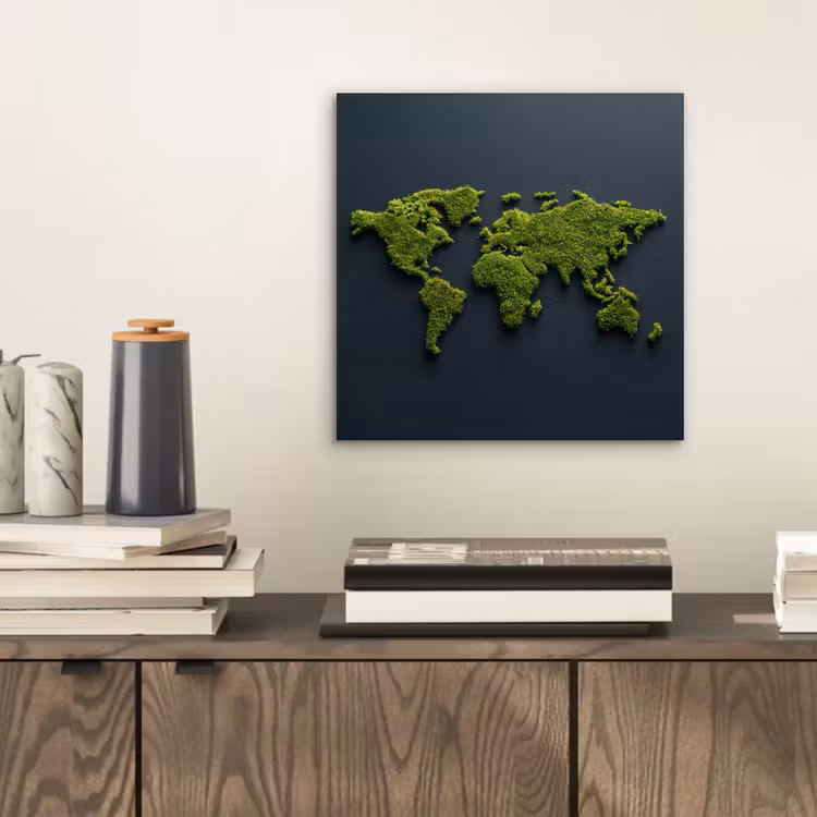 Wereldkaart - Mos -Levendig effect aluminium wit klein -sfeer1