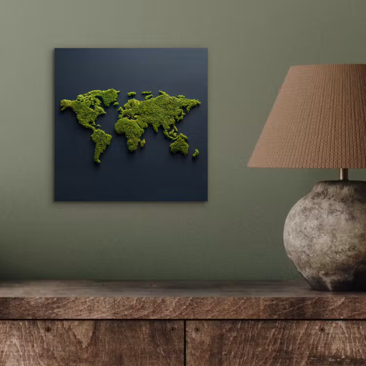 Wereldkaart - Mos -Levendig effect aluminium wit klein -sfeer2