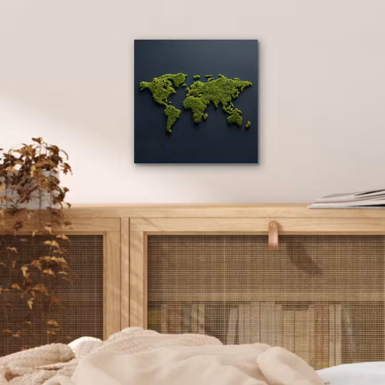 Wereldkaart - Mos -Levendig effect aluminium wit klein -sfeer3