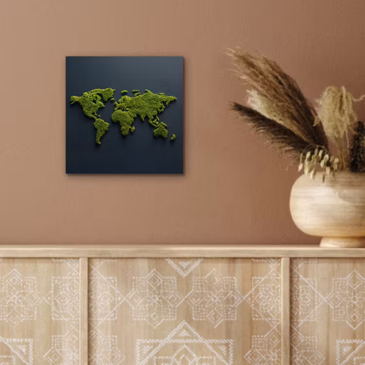Wereldkaart - Mos -Levendig effect aluminium wit klein -sfeer4