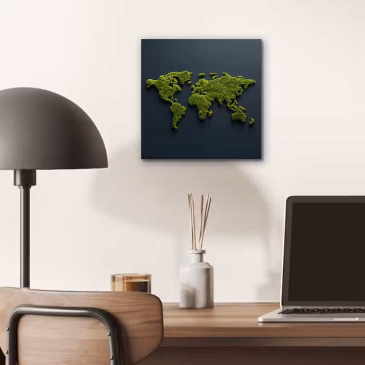 Wereldkaart - Mos -Levendig effect aluminium wit klein -sfeer5