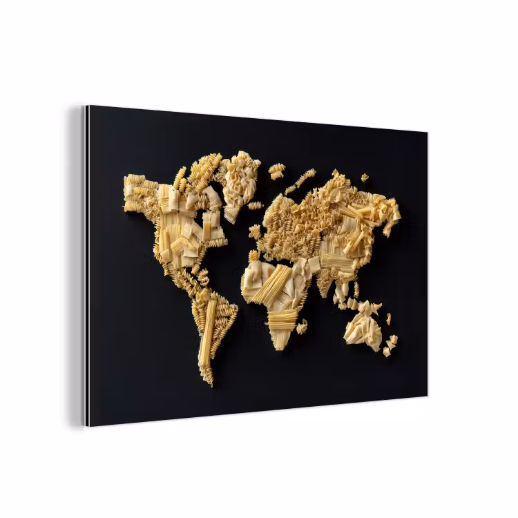 Wereldkaart - Pasta - Zwart aluminium wit klein -3d