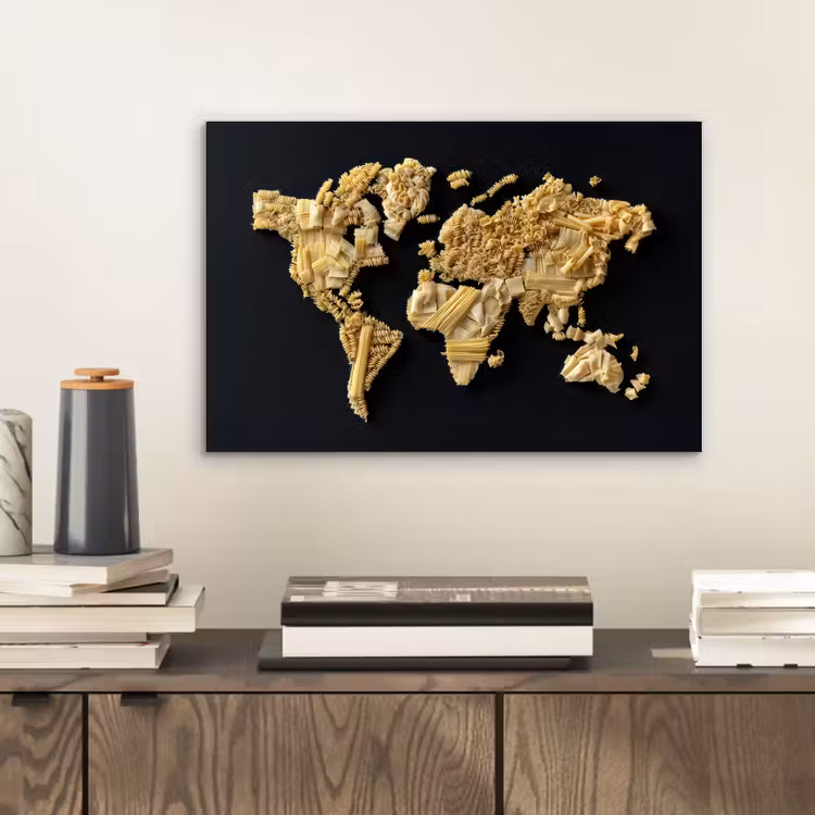 Wereldkaart - Pasta - Zwart aluminium wit klein -sfeer1