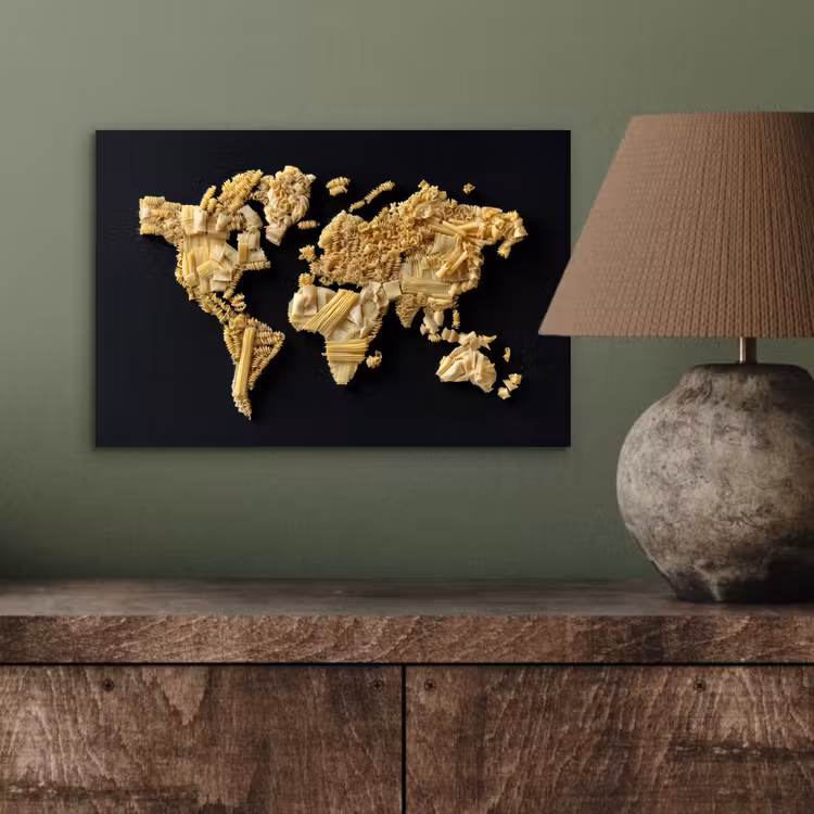 Wereldkaart - Pasta - Zwart aluminium wit klein -sfeer2
