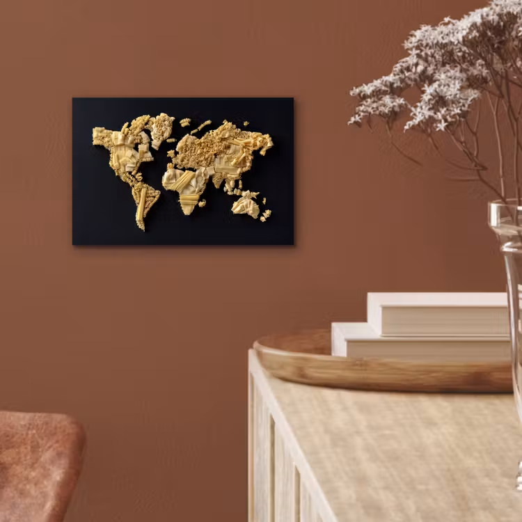Wereldkaart - Pasta - Zwart aluminium wit klein -sfeer4