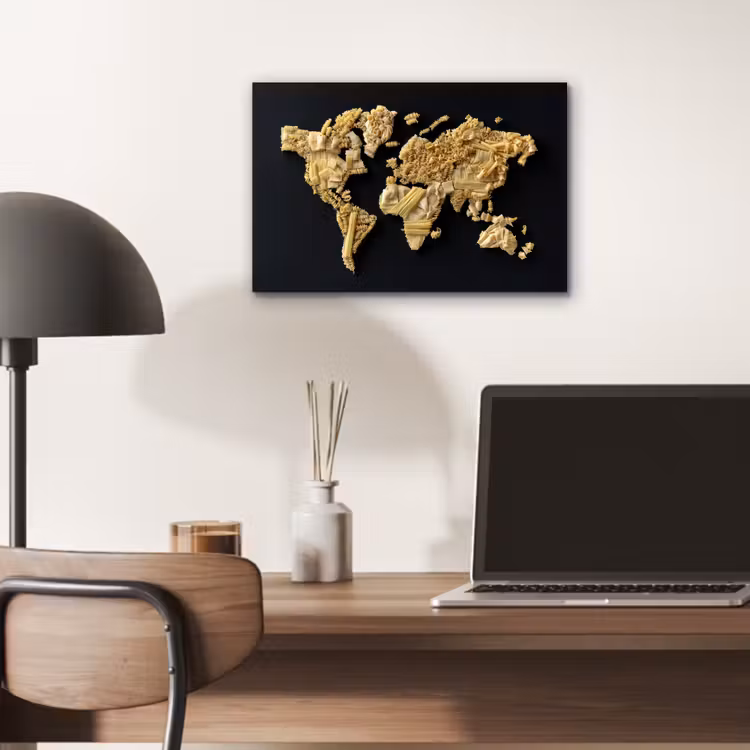 Wereldkaart - Pasta - Zwart aluminium wit klein -sfeer5