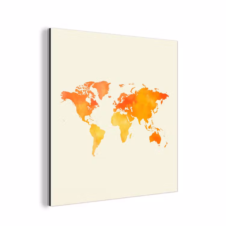Wereldkaart - Oranje - Kleurrijk aluminium wit klein -3d