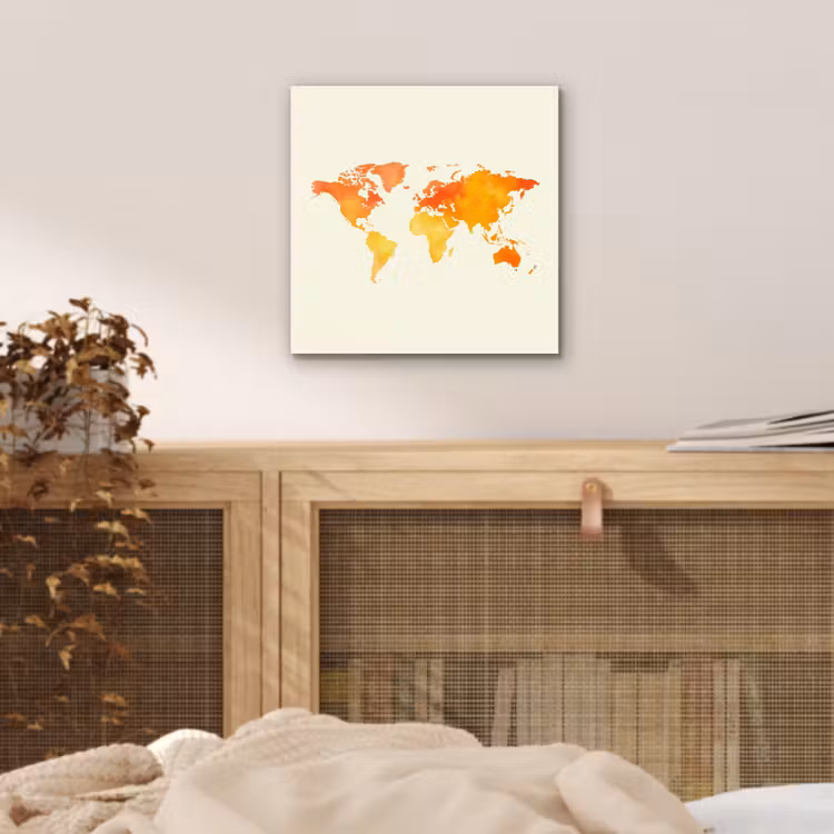 Wereldkaart - Oranje - Kleurrijk aluminium wit klein -sfeer3