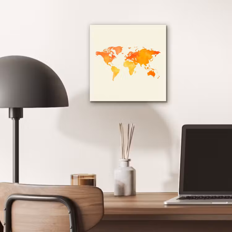Wereldkaart - Oranje - Kleurrijk aluminium wit klein -sfeer5